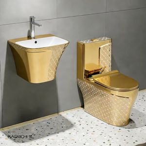 Articles sanitaires royaux de style moderne Commode monobloc de luxe pour salle de bain <span class=keywords><strong>WC</strong></span> en céramique plaquée or Cuvette de toilette montée au sol - Product Image 1