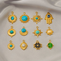 Acier inoxydable Gem-set Bohème Soleil Charmes Rétro Ovale Charme Pendentif pour Femmes Collier Boucles D'oreilles Bracelet Bijoux DIY Making