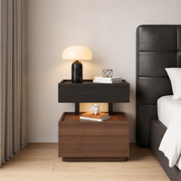 Table de chevet modulaire en gros avec compartiment caché et verrouillage par empreinte digitale, cadre en acier en U, bois massif écologique, pour petit appartement