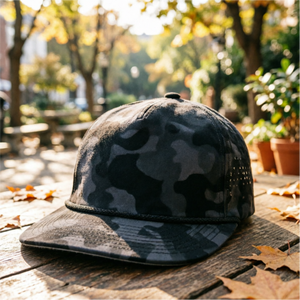 Camo 5-Panel Laser Cut Snapback Lightweight Rope <b>Hat</b> Sporty Style <b>Flat</b> Bill Golf Cap Velour Fabric Ethnic Style - Product Image 5