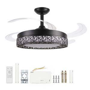 Ventilateur de plafond rétractable à 4 pales avec lumière LED, minuterie, moteur DC réversible, silencieux et économe en énergie - En stock en Espagne - Product Image 1