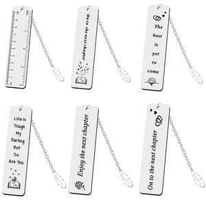 Segnalibro con ciondolo a foglia di metallo in acciaio inossidabile insegnante di studenti inciso regalo di lettura segnalibro materiale scolastico regalo per il giorno dell'insegnante - Product Image 6
