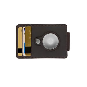 Leather Card <b>Holder</b> With AirTag Slot For Credit Card 6 Inch Genuine Leather <b>Wallet</b> Solid Color Coffee Brown - Product Image 4
