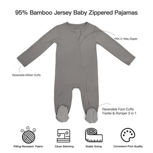 Combinaisons pour bébés personnalisées avec logo, en bambou et élasthanne doux, pour nouveau-nés, antibactériennes, avec fermeture éclair intégrale, vente en gros - Product Image 5