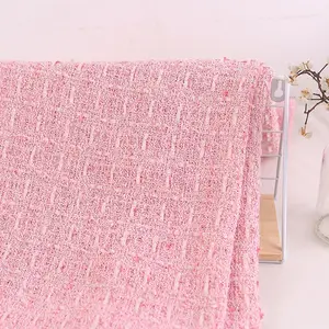 Großhandels produkte stricken rosa Tweed Stoff Schuhe Tweed weiße Wolle Stoff grobe Stoffe für Kleidung