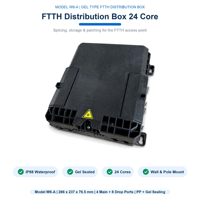 Boîtier de distribution de fibre optique étanche IP68, boîtier terminal FTTH mural 24 cœurs, 8 adaptateurs SC, 2x répartiteur PLC, plateau de raccordement