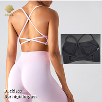 CNSHELL Soutien-gorge sexy sans couture à col rond et dos croisé, ajouré, pour le sport, le yoga et la gym, extensible dans quatre directions, coupe courte, maintien élevé, push-up, fermeture avant