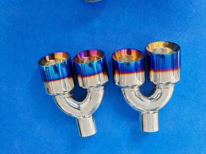 Puntas de escape dobles azules quemadas de acero inoxidable de 2,5 pulgadas, silenciador cromado pulido, tubo de cola, embellecedor de extremo trasero de coche Universal - Product Image 2