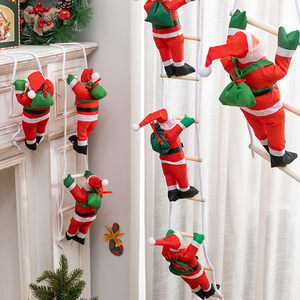 Décoration de Noël à suspendre pour sapin, fête, porte ou mur : Père Noël grimpant sur une échelle de cordes - Product Image 3