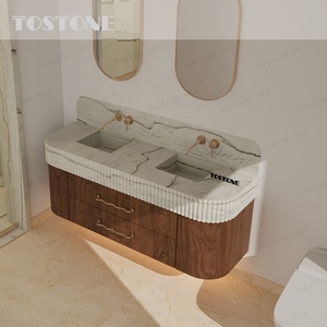 Meuble-lavabo en quartzite Mont Blanc Tostone, ultra-résistant aux rayures, à fermeture douce, pour salle <span class=keywords><strong>de</strong></span> bain familiale très fréquentée - Product Image 4