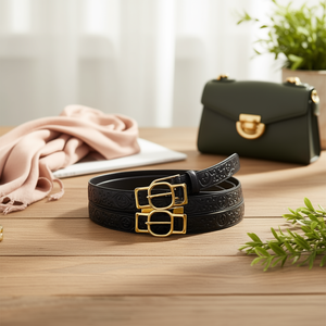 Cintura in similpelle goffrata da 3,3 cm per donna, cinture alla moda - Product Image 2