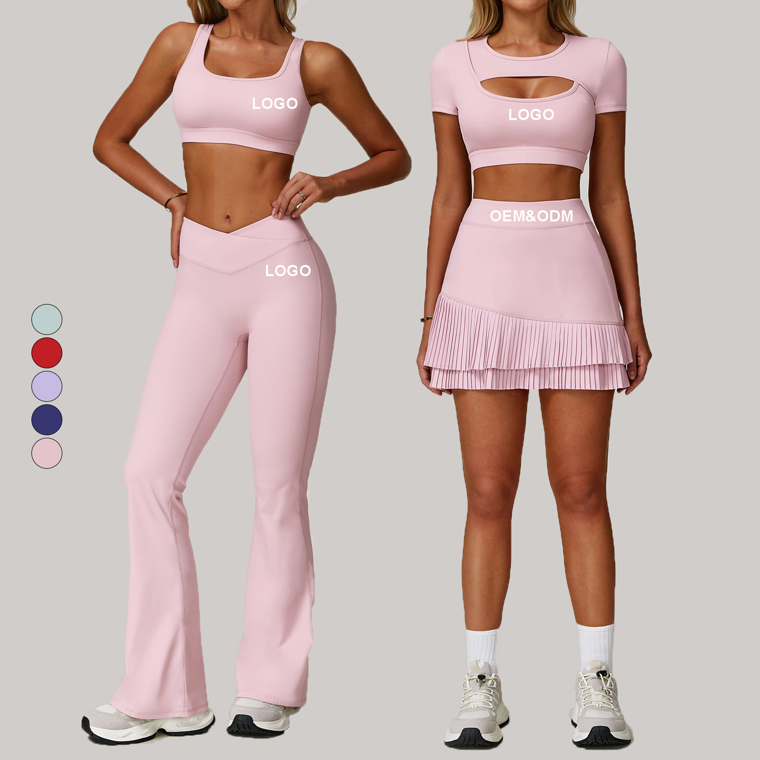 New Design Women Hollow Bra Sport Wear Gym Fitness Workout Yoga Crop Top V Cut Flared Wide Leg Pants 7 Piece Yoga Sets