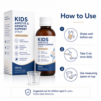 Fabricant de compléments alimentaires sur mesure, formule personnalisée, sirop nutritionnel pour enfants OEM ODM 100 ml avec L-Lysine, Zinc, Vitamines et Minéraux, marque privée