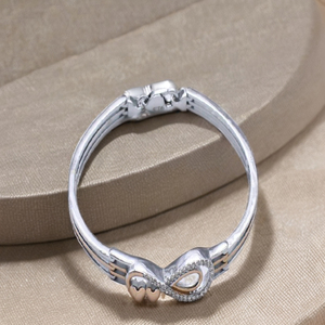Bracelet Infini en Argent avec Accents Or Rose et Détail Cœur en Zircon, Kada Ouvertable 15g, Ornements en Or Rose - Product Image 1