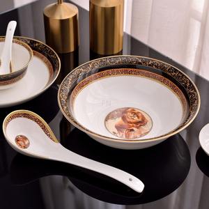 Luxury Bone China Dinnerware <b>Set</b> 28pcs Tiger Pattern Spoons Cup Kit Custom Logo Business Gifts 6-Piece Round Shape - Product Image 4