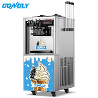 Machine à crème glacée commerciale Gongly 110V, 3 saveurs, machine à glace molle, nettoyage automatique, acier inoxydable, sirop de crème glacée à forte teneur en fruits