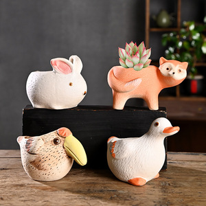Pots à succulentes créatifs en céramique HY, motif animaux de dessin animé, en <span class=keywords><strong>terre</strong></span> <span class=keywords><strong>cuite</strong></span> spéciale pour usage domestique, contrôle des racines, vente de liquidation en gros - Product Image 5
