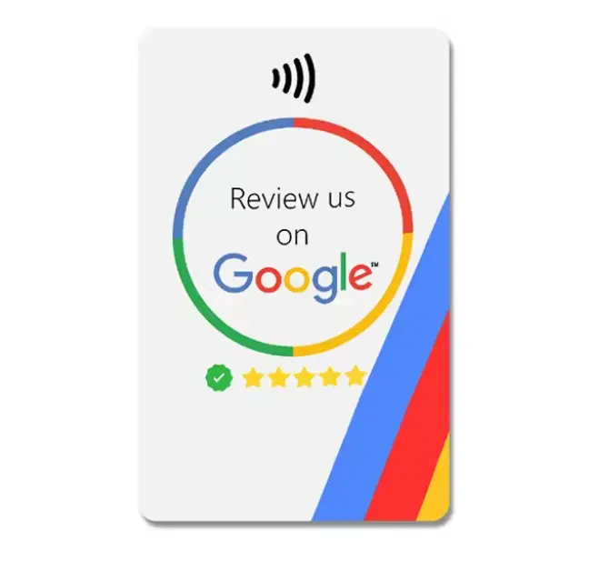 Aangepaste Logo Afdrukken 13.56Mhz Plastic Programmeerbare Rfid Contactloze Google Review Nfc Visitekaartje