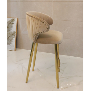 Taburete de <span class=keywords><strong>Bar</strong></span> Tapizado en Terciopelo con Patas de Metal Dorado, Respaldo Curvo para Muebles de Hotel, <span class=keywords><strong>Bar</strong></span> y Restaurante - Product Image 6