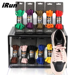 iRun Funky 57 colors Flat Sports polyester shoelaces Replacement Colorful Sneaker Shoelaces Metal Aglets with print brand logo