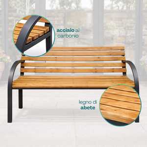 Panca da Esterno in Legno di Abete 120x53x84 Cm con Telaio in Acciaio, Arredo da Giardino a 2 Posti - Product Image 4