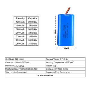 맞춤형 OEM 18650 25650 리튬 배터리 팩 3.7v <span class=keywords><strong>7.4v</strong></span> 18650 2000 마하 4000 마하 6000 마하 JST 커넥터 - Product Image 3