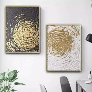 Arte della parete della tela <span class=keywords><strong>con</strong></span> il cerchio dell'ondulazione della foglia d'oro 3D struttura astratta 100% pittura decorativa appesa a mano - Product Image 5