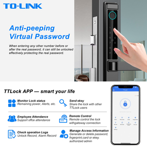 กุญแจล็อคประตูดิจิตอล IP65 กันน้ำ Tuya Wifi TtLock สมาร์ทโฮม <span class=keywords><strong>สแกน</strong></span>ลายนิ้วมือ อลูมิเนียม สำหรับประตูบานเลื่อน - Product Image 5