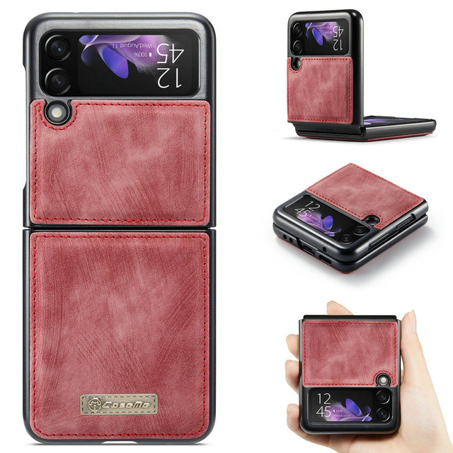 CaseMe Full Coverage Leather Wallet Case for Samsung for Galaxy Z Flip 5G Flip3 Flip 3 Non-Slip Card Pocket Folding Phone Bag Co