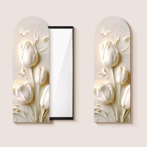 Espejo de pared decorativo estilo crema con textura floral, diseño oculto, arte mural extraíble, espejo LED para entrada, pintura de porcelana de cristal - Product Image 5