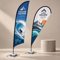 Drapeaux plume personnalisés imprimés en gros, bannières de plage double face en forme de goutte d'eau avec base à pointe pour la publicité extérieure et les événements