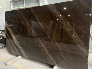 Sol en marbre brun élégant à veinures de bois naturel, poli, imperméable, moderne, décoration intérieure pour salon - Product Image 2