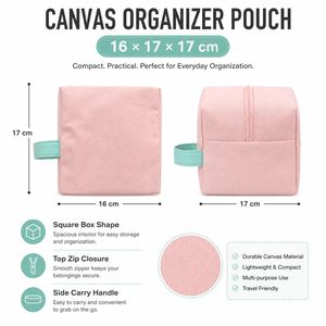 Private Label Canvas Square Organizer <b>Bag</b> with Carry Handle Zipper Cosmetic Storage Pouch for Travel and Brand Promotion - Product Image 4