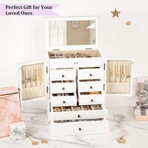 Boîte de rangement en <span class=keywords><strong>bois</strong></span> rectangulaire grande, à 5 couches, avec cadre flottant 3D pour présentation de bijoux (crèmes, boucles d'oreilles, bracelets) - Product Image 3