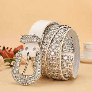 Ceinture style Y2K avec strass, boucle en alliage, largeur 4,0 cm, en cuir PU noir, ceinture tendance pour femmes et hommes, streetwear décontracté - Product Image 2