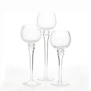 Wedding Decor Ornaments High Quality 3 Piece Clear Cracked Glass Candle Holders