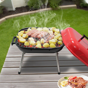Mini Outdoor Barbecue Grill 14 Inch Portable Charcoal Grill With Lid For Camping And Picnics - Product Image 1