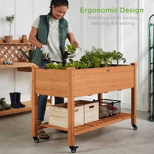 2023 nouveau style jardinière mobile 48x24x32 pouces lit de <span class=keywords><strong>potager</strong></span> surélevé en <span class=keywords><strong>bois</strong></span> naturel avec roues verrouillables - Product Image 2