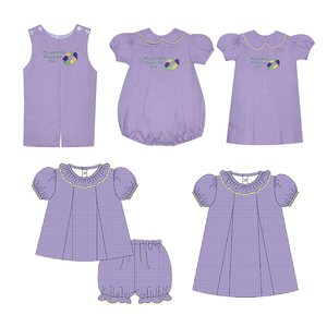 Vêtements pour enfants en vichy violet en gros, vêtements de Mardi Gras personnalisés, volants, vêtements de cavalcade, ensemble fille enfant - Product Image 6