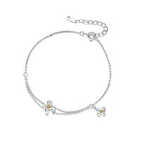 Zierliches S925 Silber Blumen-Armband 925 Sterling Silber Doppelketten Blumen-Charm-Armband