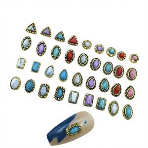 Decorazioni per <span class=keywords><strong>Unghie</strong></span> in Lega Stile Cinese Semplice, <span class=keywords><strong>con</strong></span> Resina Retrò e Imitazione Turchese, per Nail Art Transfrontaliera - Product Image 1