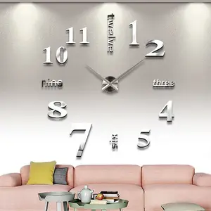 现代挂钟金属大镜面无框圆形数字3d diy展示挂贴钟家居卧室办公室装饰