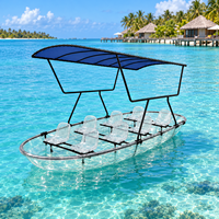 Bateau transparent commercial pour 8 personnes avec auvent, bateau de tourisme en polycarbonate transparent pour les zones panoramiques et la location en station balnéaire