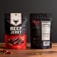 Bolsas Doypack Personalizadas con Cierre, Impresas Digitalmente en Negro y Naranja, de 150g, 250g y 300g, para Carne Seca de Cerdo y Res