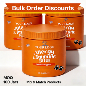 ขนมขบเคี้ยวสำหรับสุนัขแพ้ OEM/ODM 90 ชิ้น, บรรเทาอาการแพ้และอาการคันผิวหนังในสุนัข ช่วยเสริมสร้างภูมิคุ้มกัน พร้อมโปรไบโอติกสำหรับสุนัข - Product Image 4