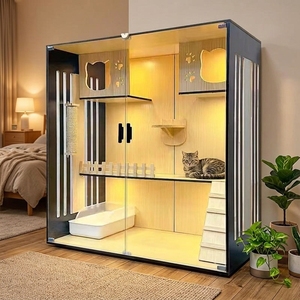 Vente <span class=keywords><strong>en</strong></span> gros : Villa et cage pour chat <span class=keywords><strong>en</strong></span> bois massif, design moderne et luxueux, avec maisonnette confortable pour chats d'intérieur, design tendance pour salon - Product Image 1