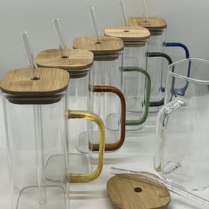 Gobelet carré en verre avec poignée et couvercle en bambou, résistant aux hautes températures, tasse transparente résistante à la chaleur - Product Image 4