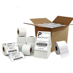 Étiquettes autocollantes en papier adhésif personnalisées à revêtement supérieur économique en gros, étiquette d'expédition vierge thermique directe 4x6