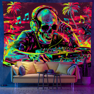 Tapisserie murale <span class=keywords><strong>psychédélique</strong></span> réactive aux <span class=keywords><strong>UV</strong></span>, motif DJ Gorilla, décoration bohème Kawaii pour salon - Product Image 6