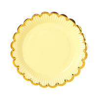 Assiettes en papier jetables à bord doré festonné, multicolores, couleur unie, pour anniversaire, mariage, baby shower, vaisselle de fête, vente en gros